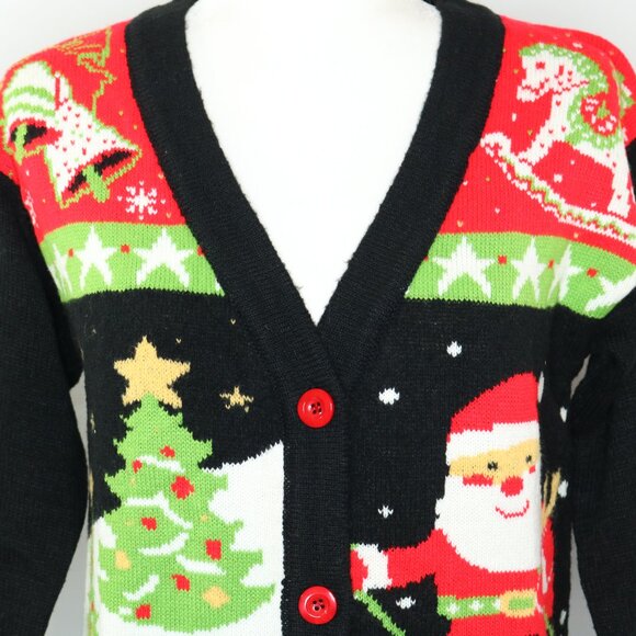 V28 Christmas Sweater Button Front Santa Snowman Tree - Picture 2 of 15